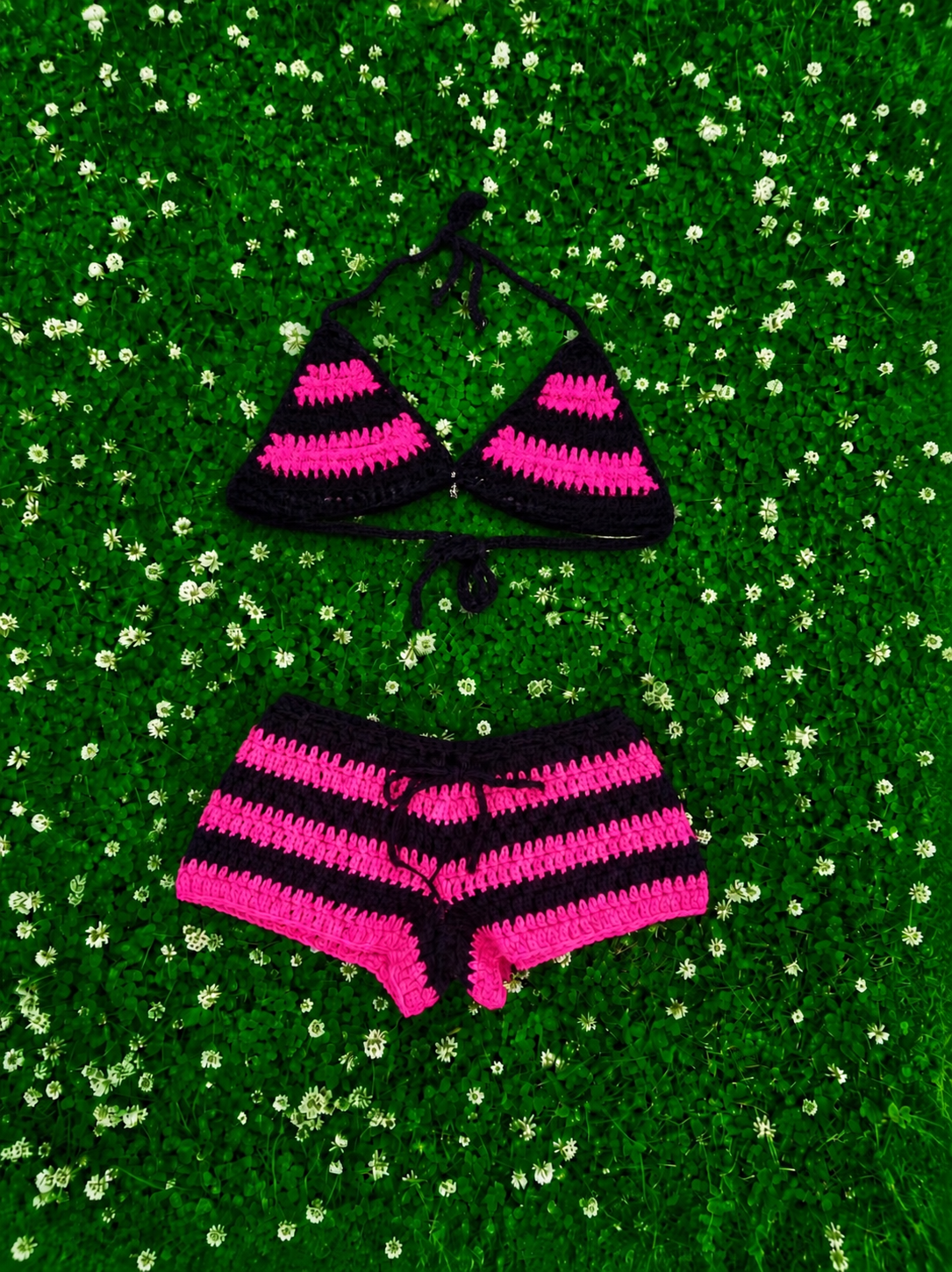 “PINK REBEL” Crochet Short Set