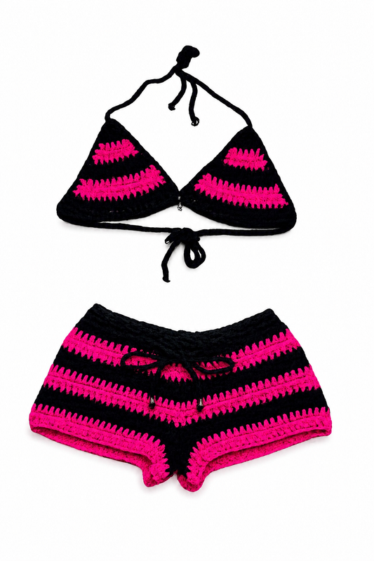 “PINK REBEL” Crochet Short Set