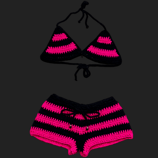 “PINK REBEL” Crochet Short Set